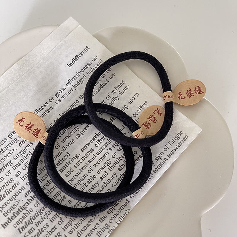 Wholesale of black, simple and basic hair ties for adult female ponytails, seamless high-elasticity hair bands pic 17