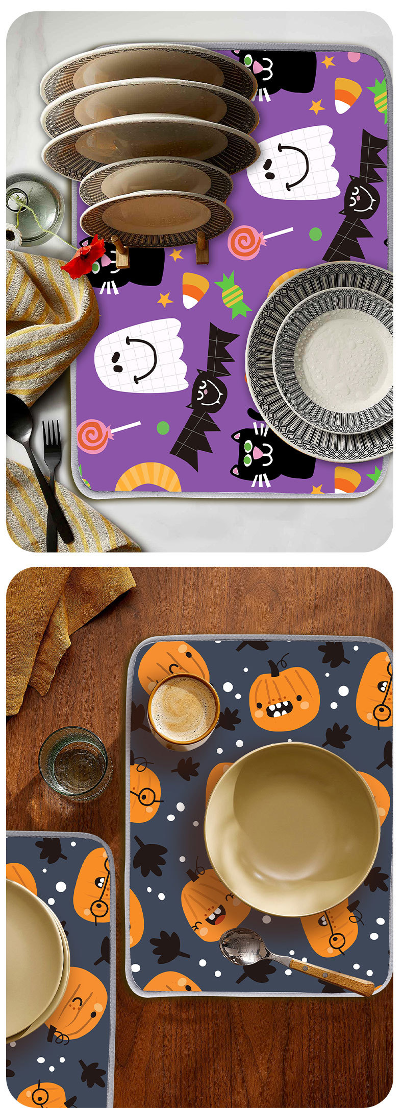 新品外贸亚马逊批发万圣节鬼魂南瓜垫子印花节日礼品专属沥水垫详情6