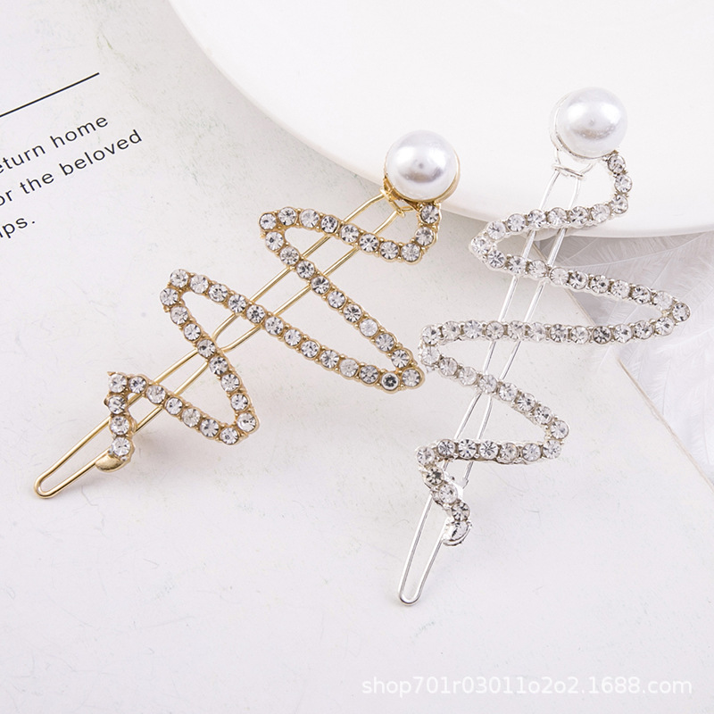 Moda coreana tiara clip para el pelo adulto strass wave serpentine pearl clip de una palabra franja clip de borde accesorios para el cabello pic 5