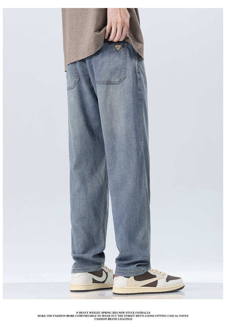 2024夏季时尚牛仔裤男新款修身休闲高弹宽松青少年学生薄款直筒裤详情15