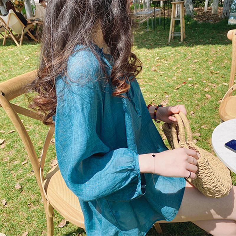 娃娃衫大码衬衫韩版棉麻上衣女式夏款宽松透气七分袖防晒小衫T恤详情5