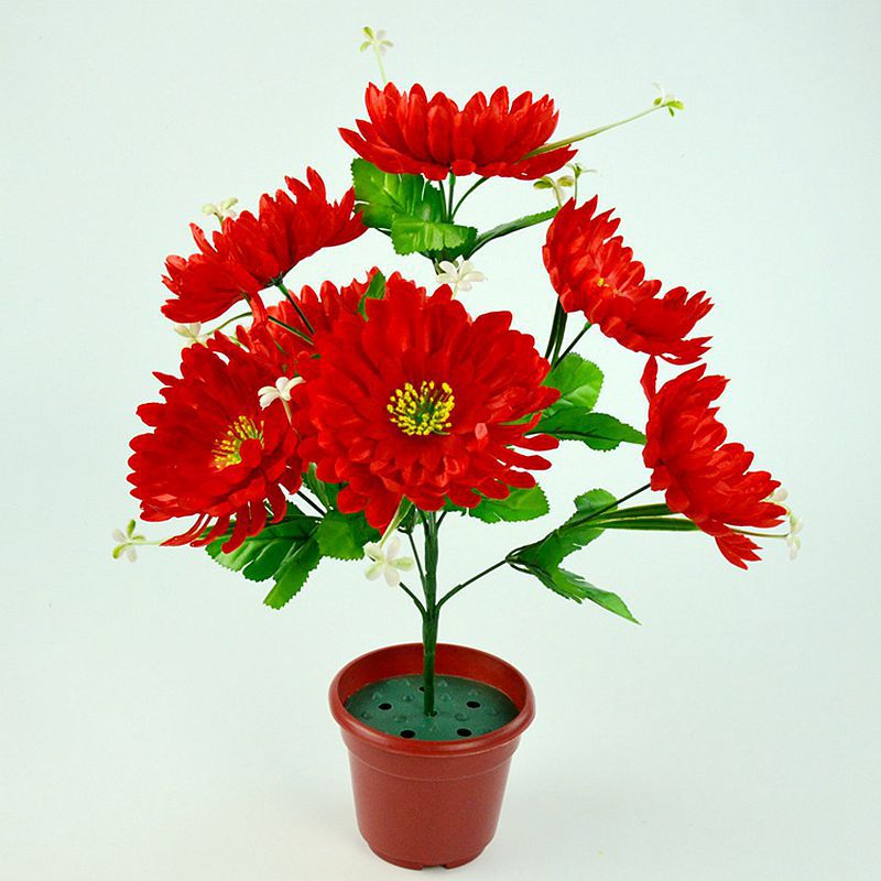 河南厂家现货批发新款仿真菊花中粗杆大把束假花七头金丝菊绢花详情7