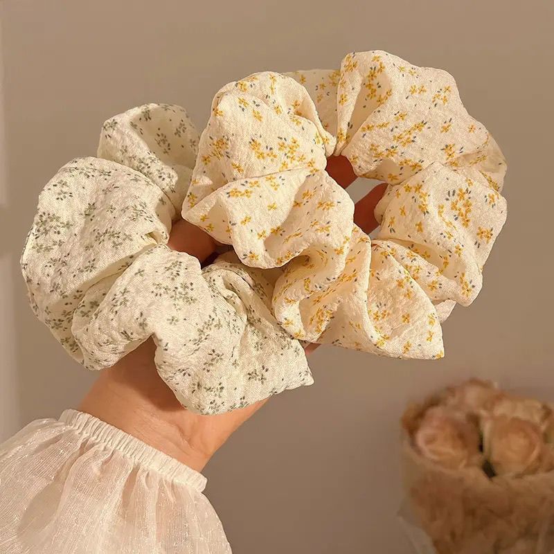 Korean-style blue small floral large intestine hair band, feminine semi-tied ponytail hair tie, new hair tie leather band headband pic 4