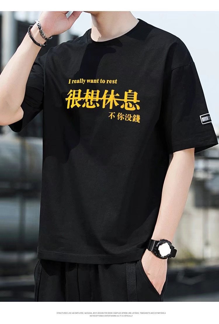 源头厂家夏季新款短袖男士韩版修身型透气个性印花青少年上衣批发详情7