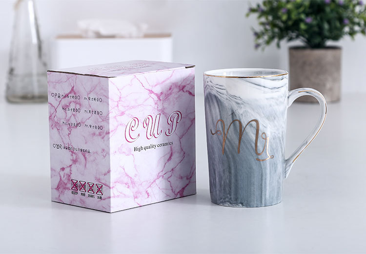 Marble-patterned mug, 12-ounce gold-painted ceramic cup, creative couple water cup set, ceramic cup pic 14
