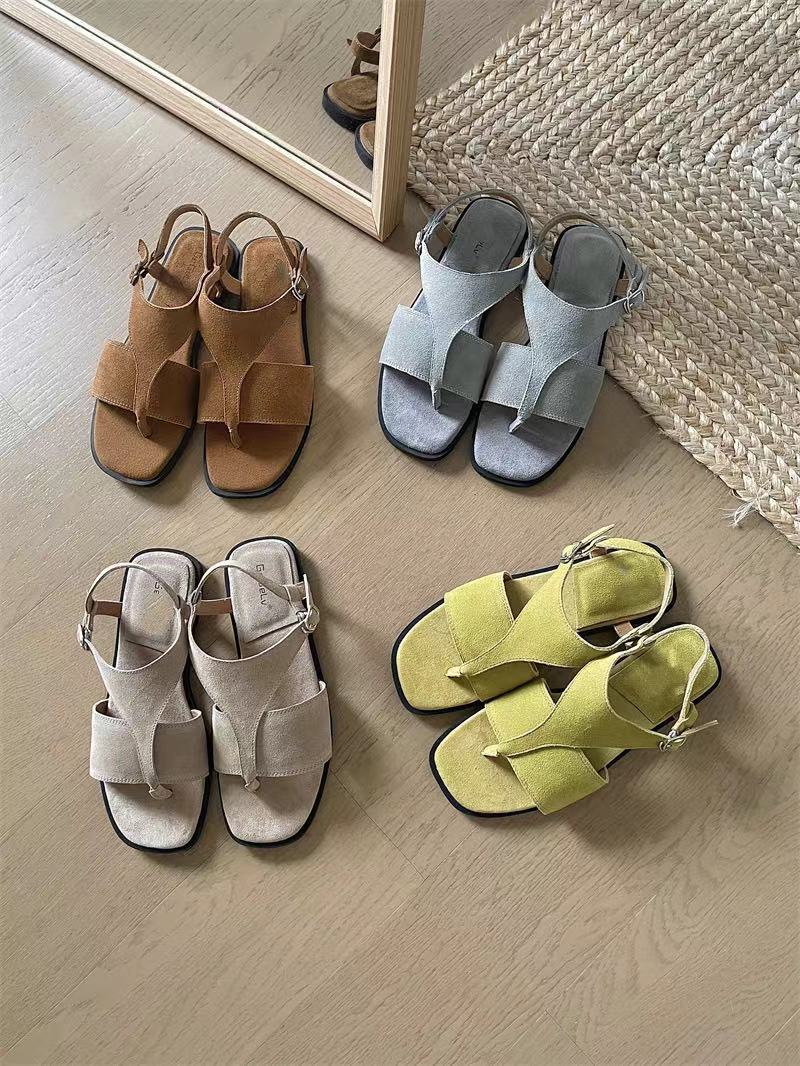 小众设计感真皮平底凉鞋女2024夏新款复古百搭扣带夹脚罗马沙滩鞋详情6