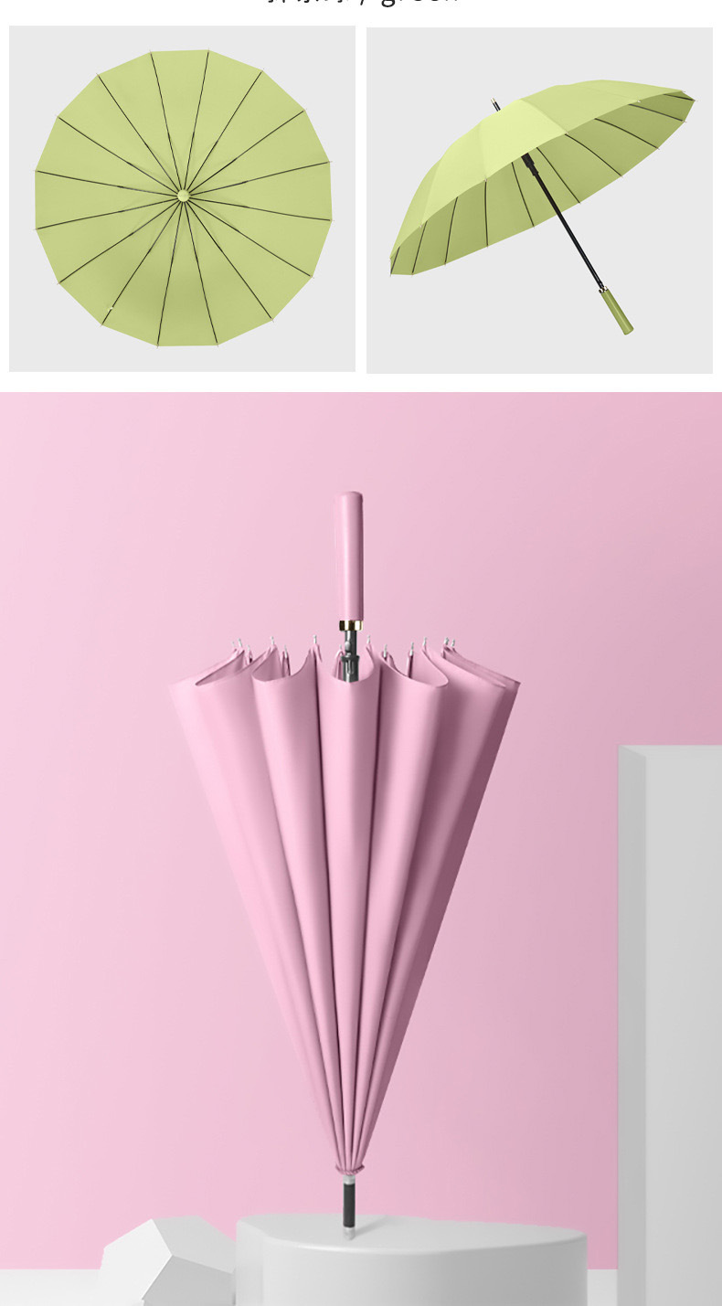 New creative 16-bone curved handle solid color long-handled umbrella, fresh and wind-resistant long-handled umbrella with logo printing advertising umbrella pic 12