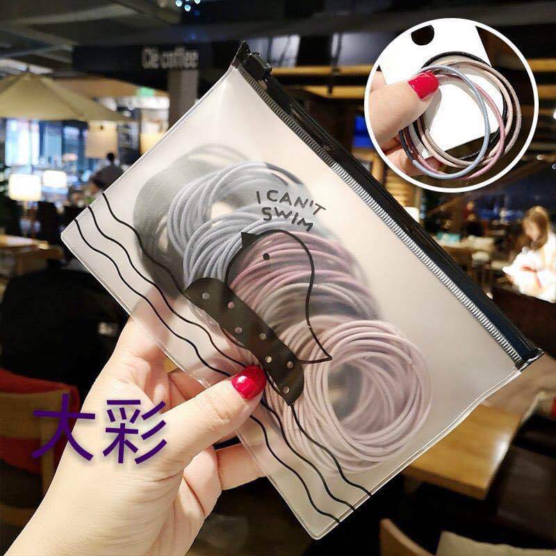 Simple Japanese and Korean hair ties without seams, 100-piece bagged colorful hair ties, basic braided hair bands, leather band hair accessories pic 9