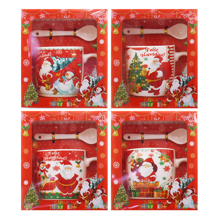 Spanish Christmas ceramic cup gift box packaging mug, coffee cup, water cup, milk cup with spoon, guest logo pic 3