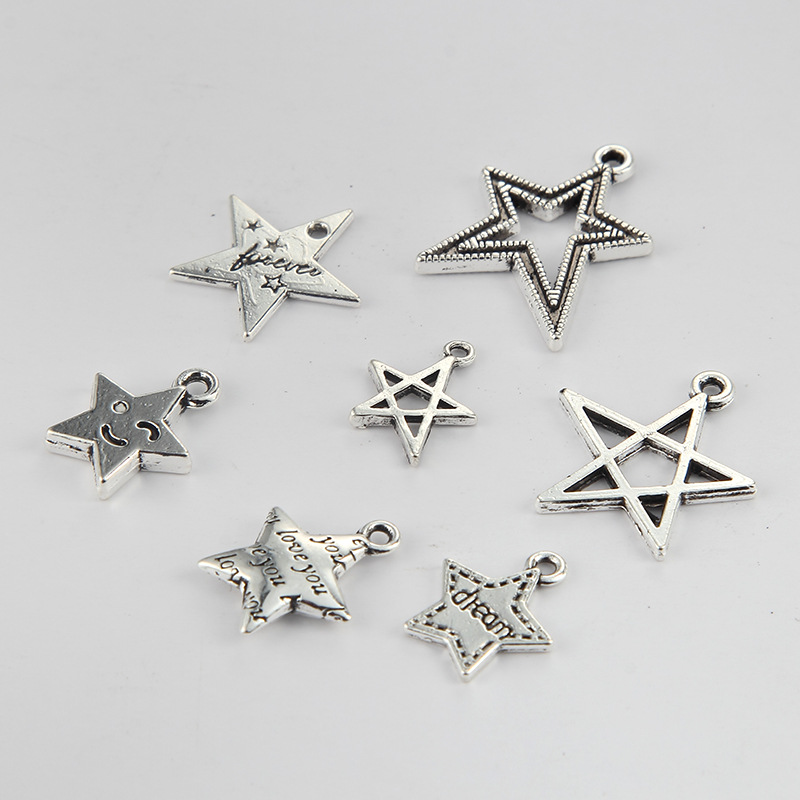 Factory direct sales of ancient silver five-pointed star pendants, hair accessories, headwear accessories, DIY jewelry accessories, alloy pic 4