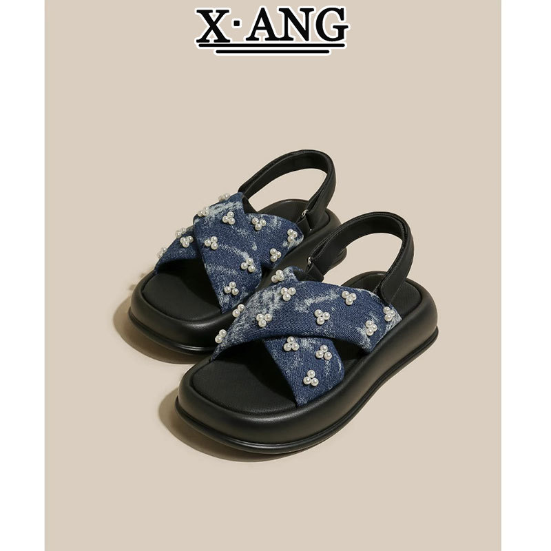 交叉厚底凉鞋女外穿2024夏季新款时尚百搭仙女风一字带罗马沙滩鞋详情15