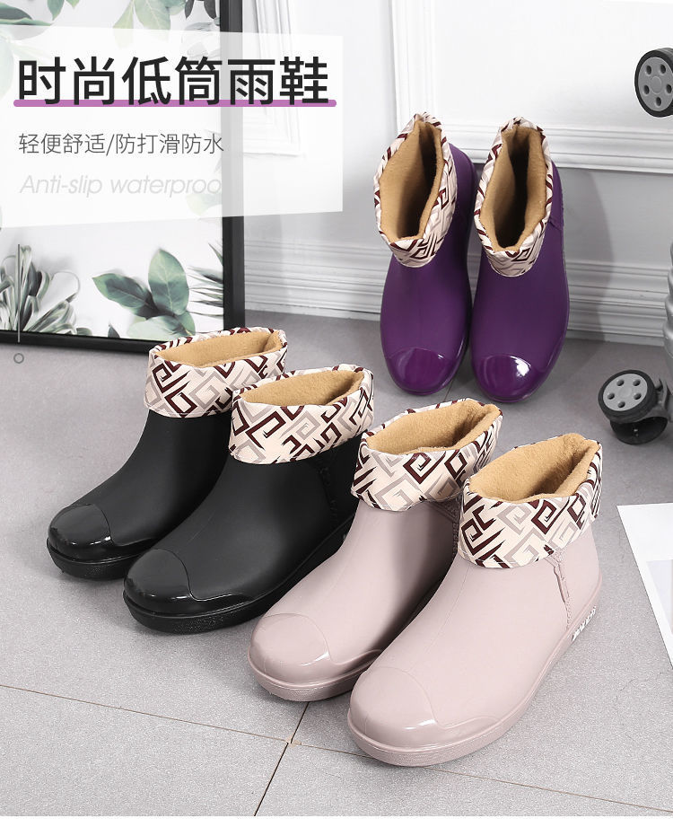 一件代发新款雨水鞋女四季时尚低帮厨房防滑中加厚加棉绒雪地靴详情1