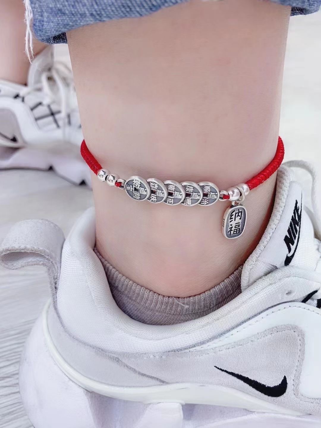 原创手工s99足银纳福五帝铜钱配件民族风复古男女手链珠串详情13