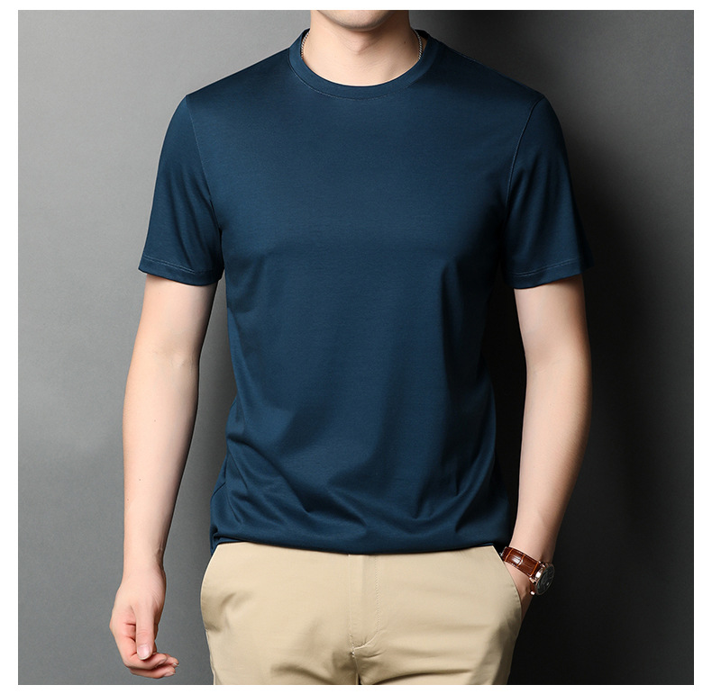 A new short-sleeved T-shirt for men made of mulberry silk in summer, with a round neck and solid color. It is a simple and thin Korean-style trendy base layer made of silk pic 34