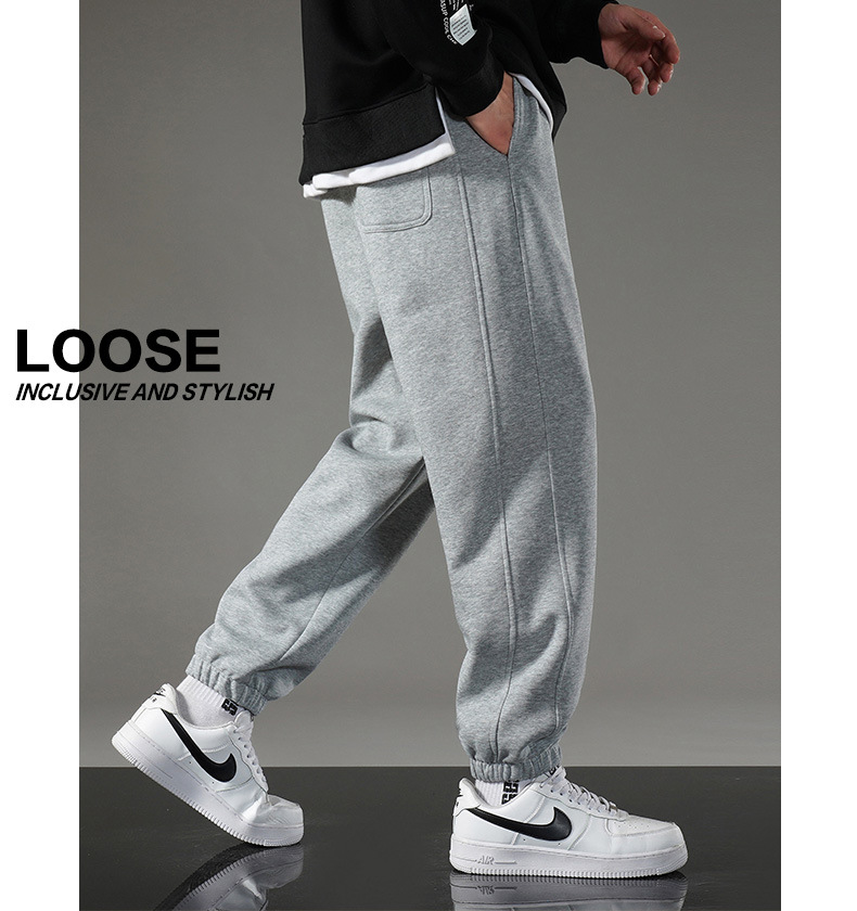 Cotton casual pants for men 2023 Spring/autumn knitted sports tapered sweatpants, loose, large-sized, fleece and thickened straight-leg pants pic 21
