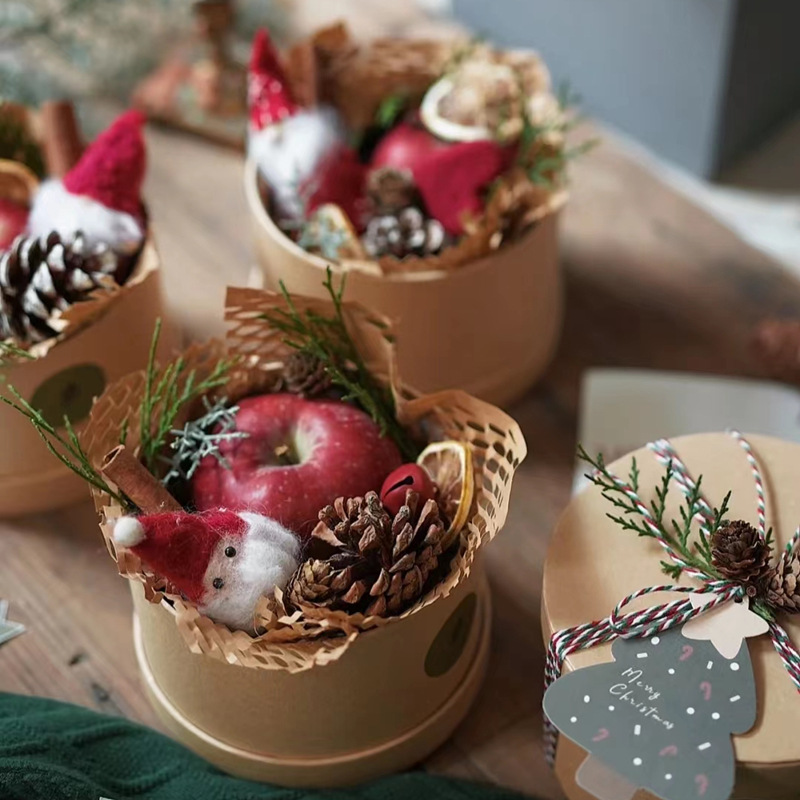 大圆形牛皮纸盒小红书伴手礼盒INS饼干盒风吕敷DIY烘培包装圣诞节详情11