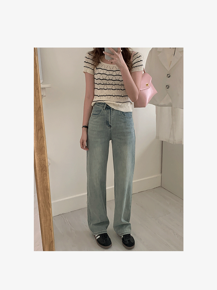 Korean chic washed cotton jeans for women 2023 summer new style narrow stretch wide-leg pants pic 5
