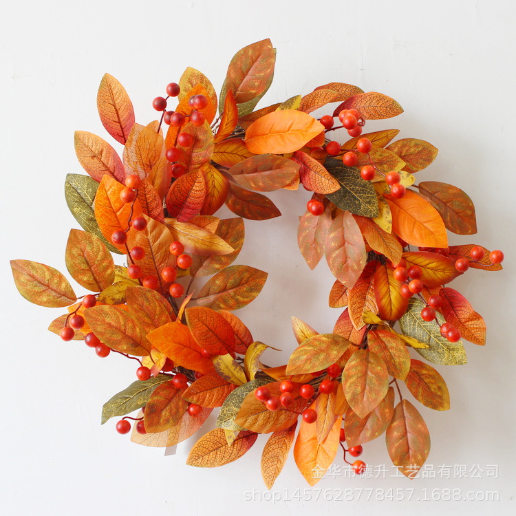 Cross-border e-commerce Halloween decoration Amazon Autumn Color Gratitude Harvest Festival Magnolia Leaves, maple leaves, berries, vine rings and garlands pic 8