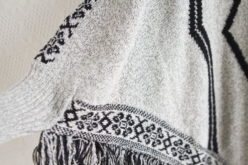 秋冬新款流苏套头披肩蝙蝠袖园领毛衣针织衫斗篷外套详情18