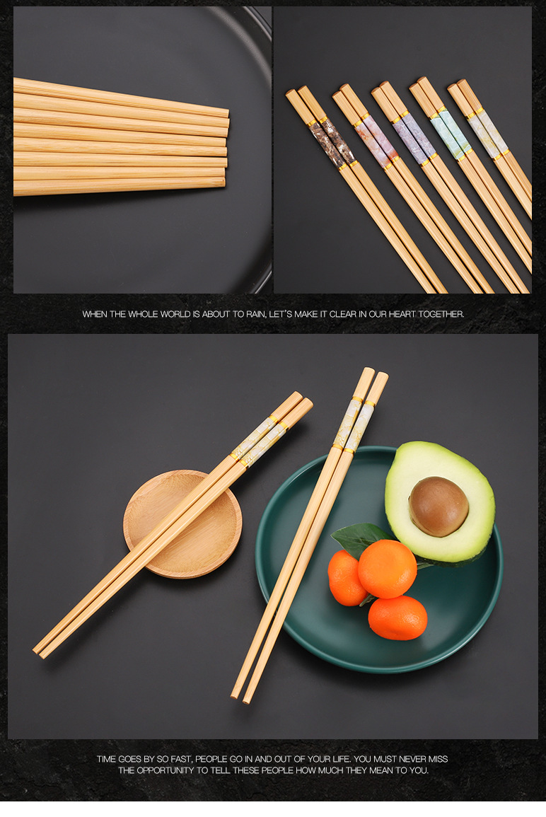 家用竹筷子高档防滑韩式印花竹木精品五色防霉筷子寿司筷一人一筷详情22