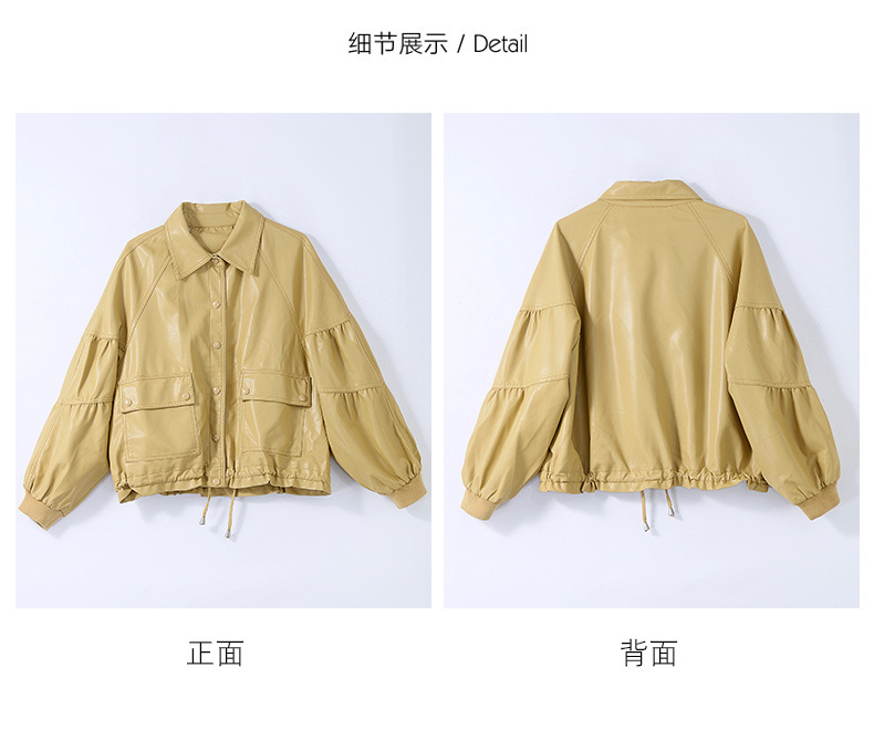 PU皮衣短款外套女纯色2022年新款复古机车小个子翻领休闲夹克详情9