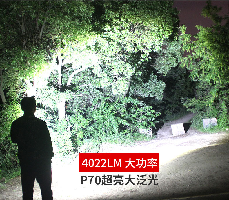 P70手电筒强光充电户外大功率远射超亮变焦多功能家用led小氙气灯 pic 4