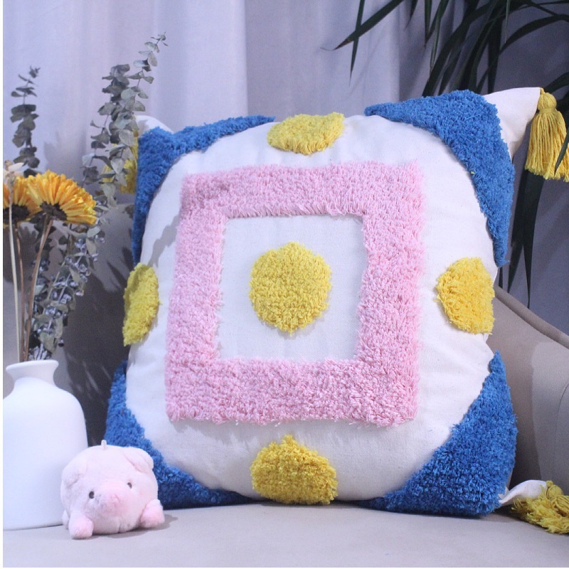 Cotton tassel pom-pom embroidery plush cushion cover, tassel pillowcase, light luxury sofa, Moroccan tufted wholesale pic 18