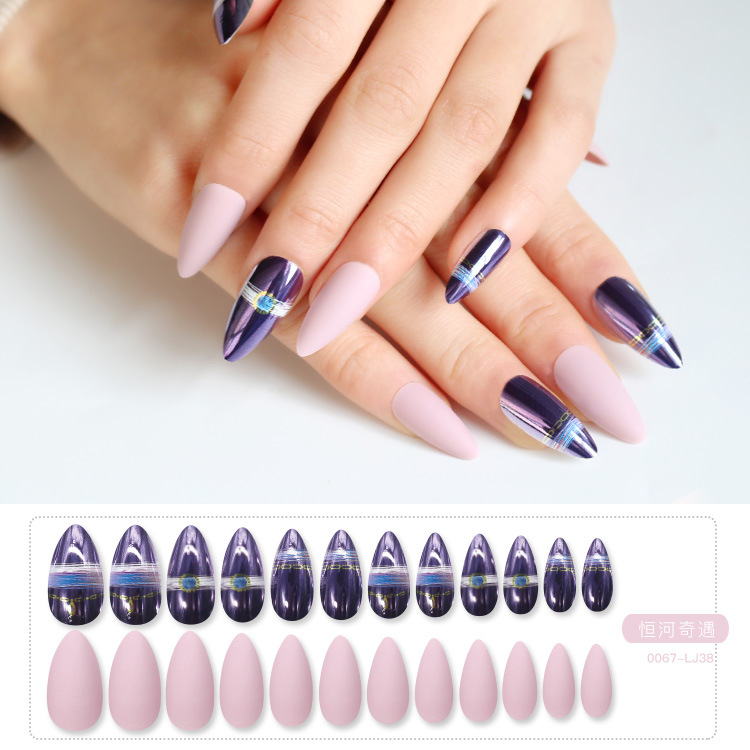 Long pointed false nails, wearable nail pads, finished nail pads, teardrop almond nail pads, nail patches, cross-border from Europe and America, 24 pieces pic 23