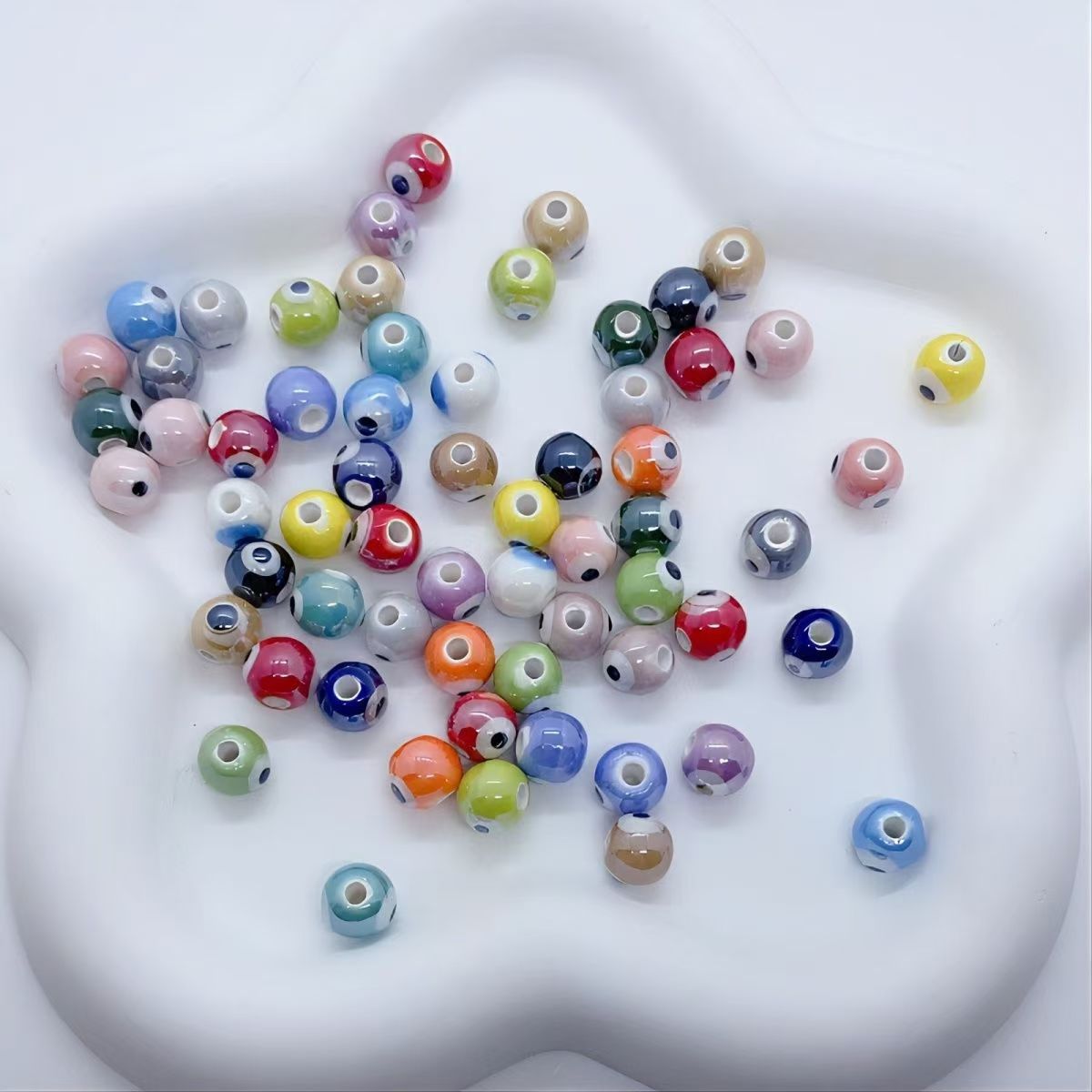 Simple and colorful ceramic pearlescent surface fish five-petal flower beads scattered beads diy handcrafted beaded bracelet decoration accessories pic 27