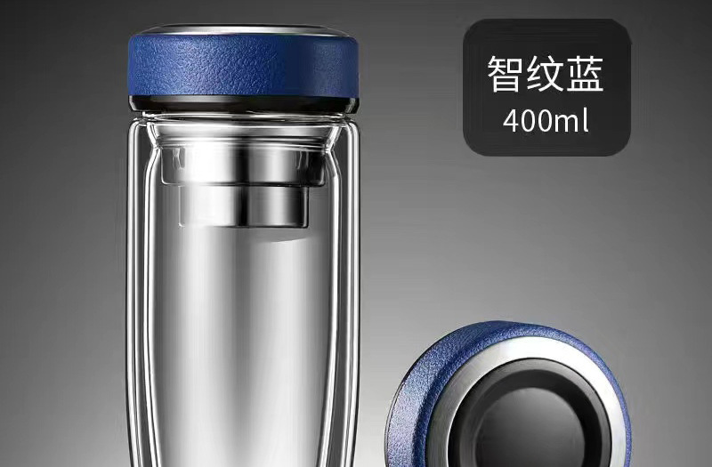 Thickened double-layer glass cups, large-capacity tea-water separation cups, business tea brewing cups, car-mounted goose egg cups, gift printed words pic 43