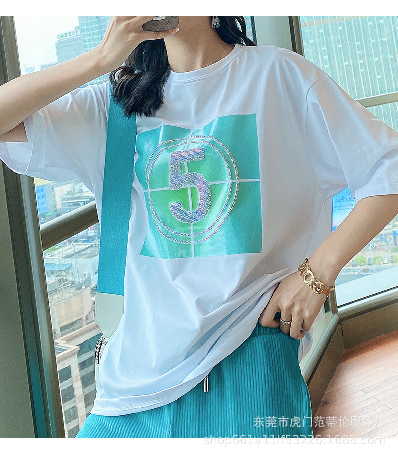 短袖T恤女2023夏季新款韩版宽松大码女士中长款时尚印花地摊批发详情13