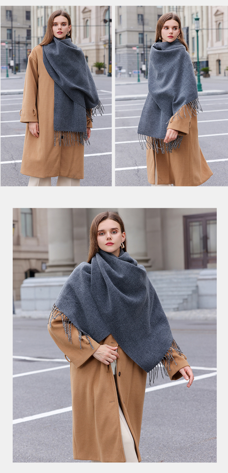 The 2023 new double-sided solid color macaron scarf for women is a bestseller in winter. It is fashionable and warm with faux cashmere tassels. Wholesale pic 17