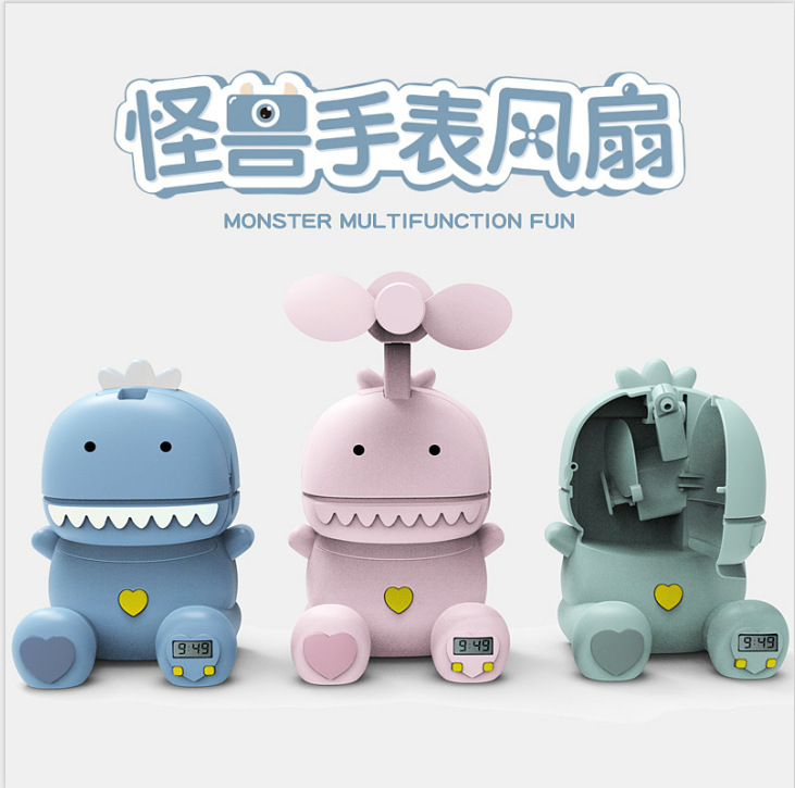 新款 儿童卡通多功能充电折叠网红电风扇 怪兽手表风扇 批发玩具详情14