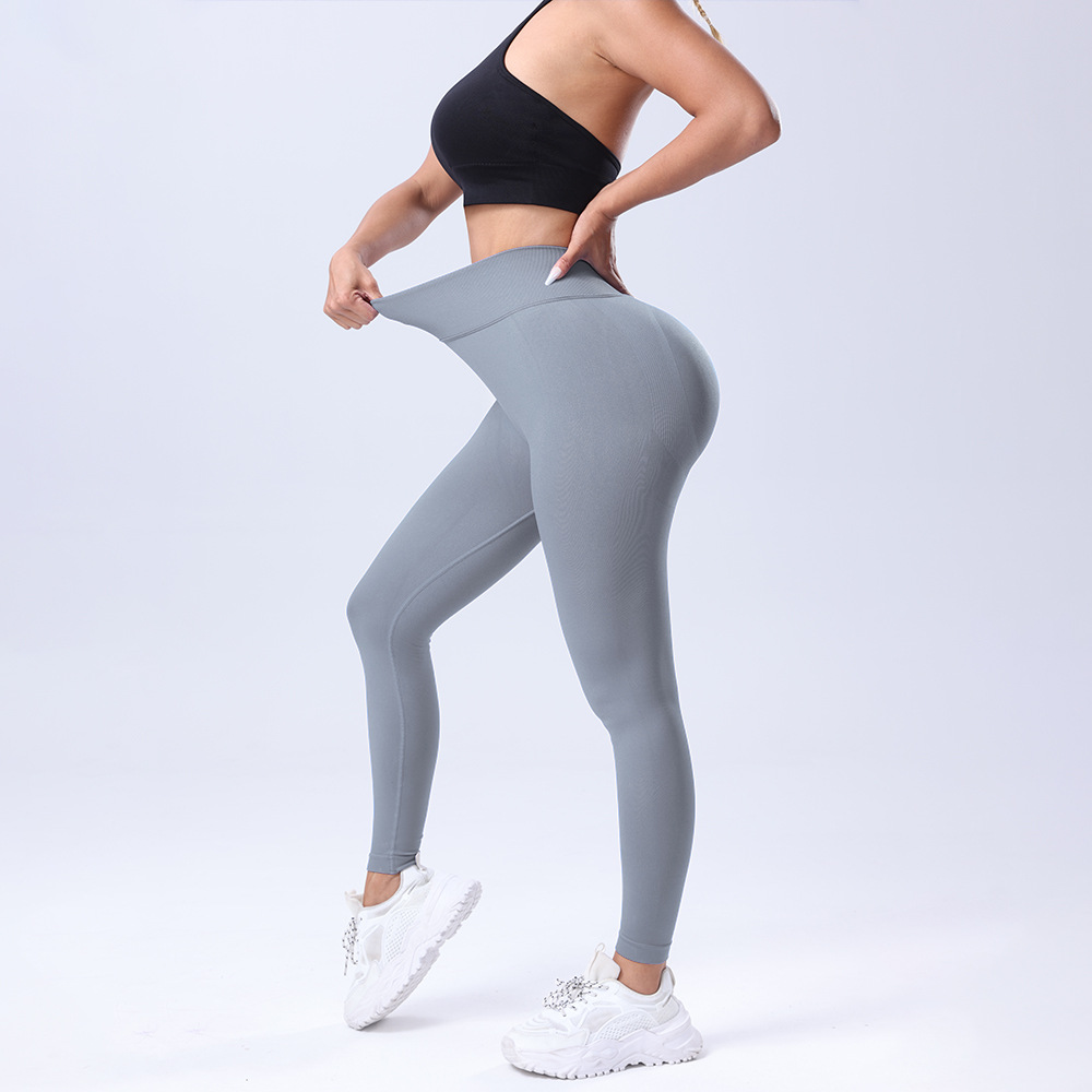 跨境欧美纯色无缝蜜桃翘臀高腰紧身V腰瑜伽裤运动跑步健身九分裤详情25