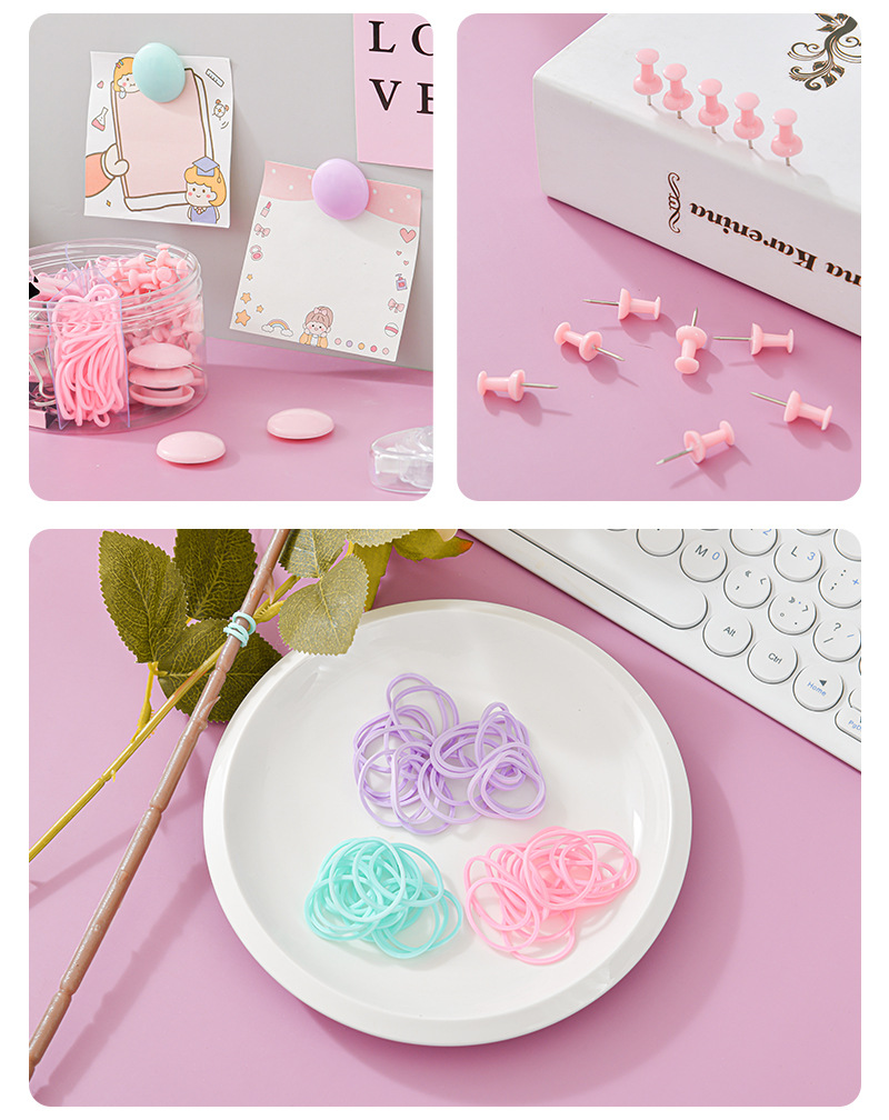 Macaron-colored paper clip and rubber band office set, 6-compartment bucket, drawing pin, long tail clip, multi-specification storage set pic 18