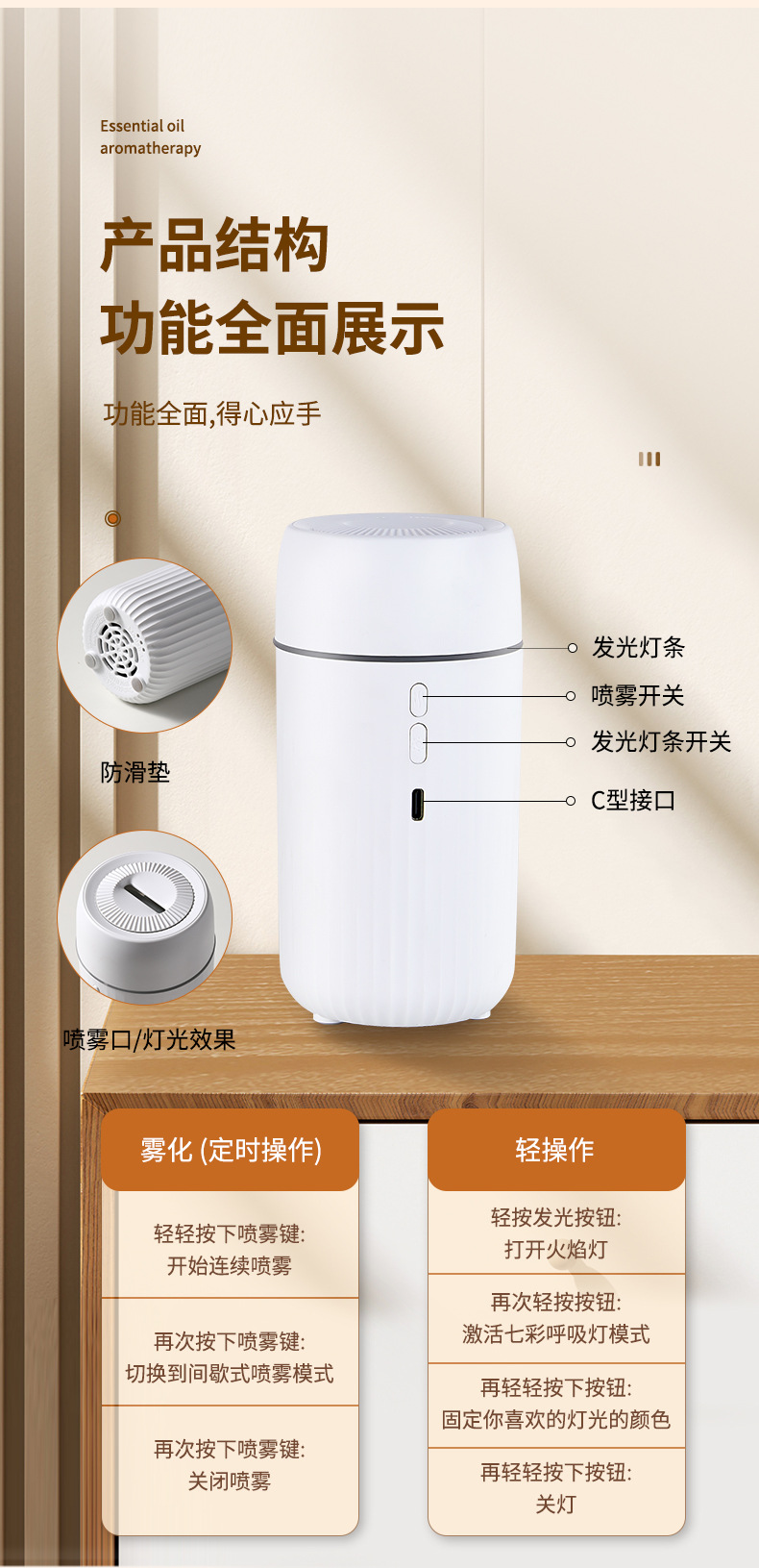 新款创意迷你仿真火焰香薰机 小型车载精油扩香机 超声波火焰加湿器 空气净化器 加湿器家用静音详情11