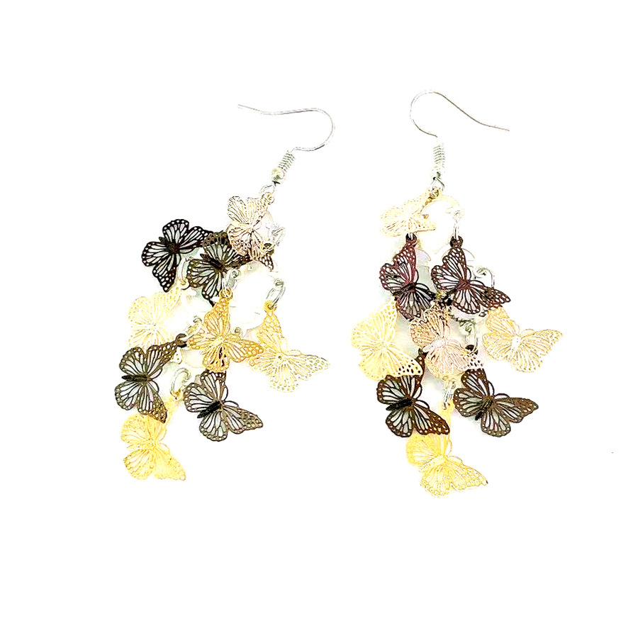 New diagonal flying seven-color dynamic butterfly earrings, European and American cross-border small nine-piece color-blocking computer piece earrings color order pic 14