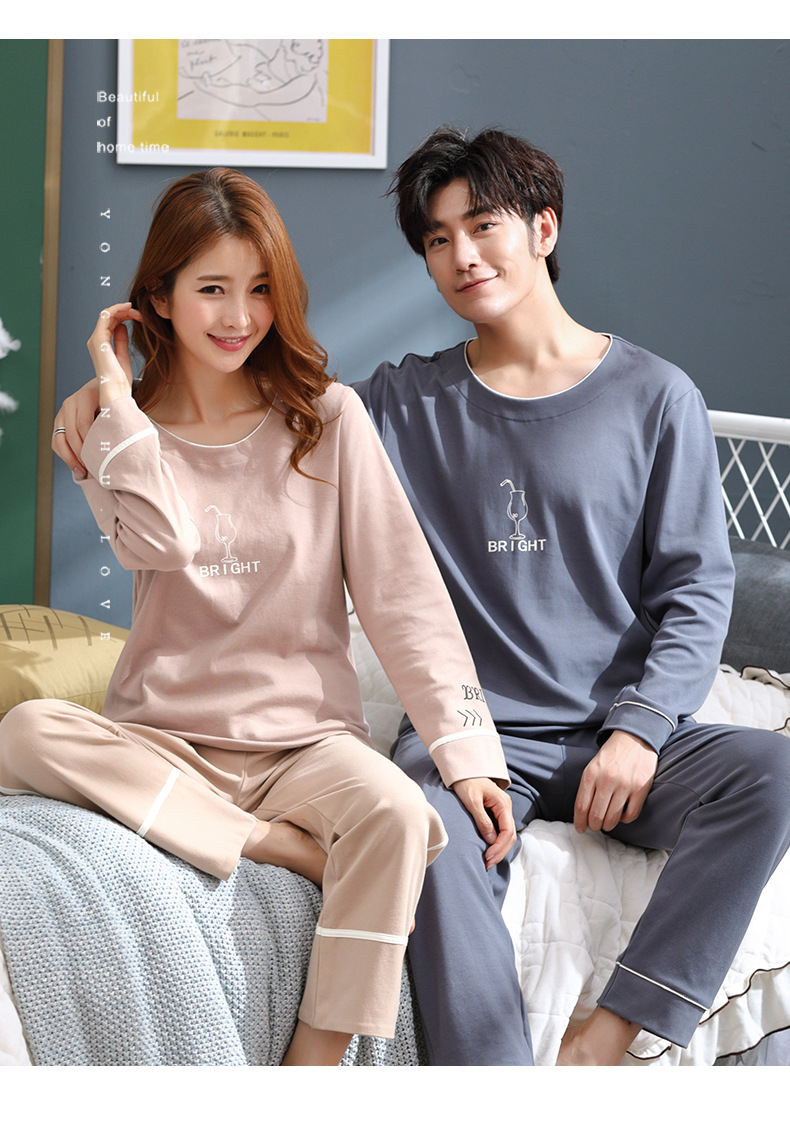 品牌情侣睡衣女长袖纯棉冬季新款韩版男士大码秋冬全棉家居服套装详情46
