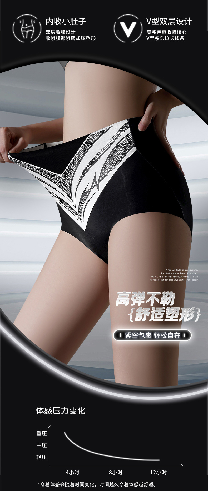 正品7A液态双层加压收腹裤女高腰无痕桑蚕丝裆抑菌裸感女士轻塑裤详情9