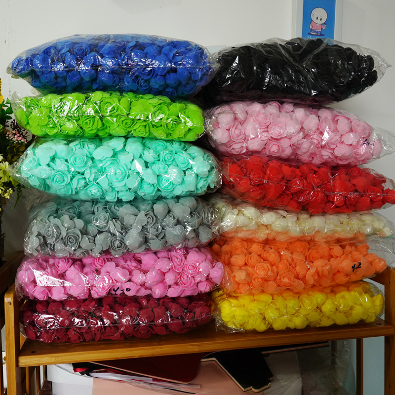 外贸3.5cm泡沫花玫瑰花pe花头 diy材料包辅料配件环喜糖盒小花朵详情3