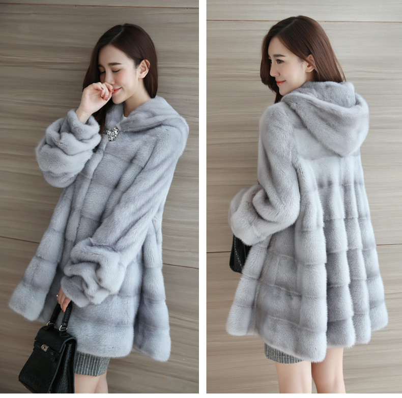 水貂皮草外套女2019冬新款 海宁中长款连帽整貂貂皮大衣详情10