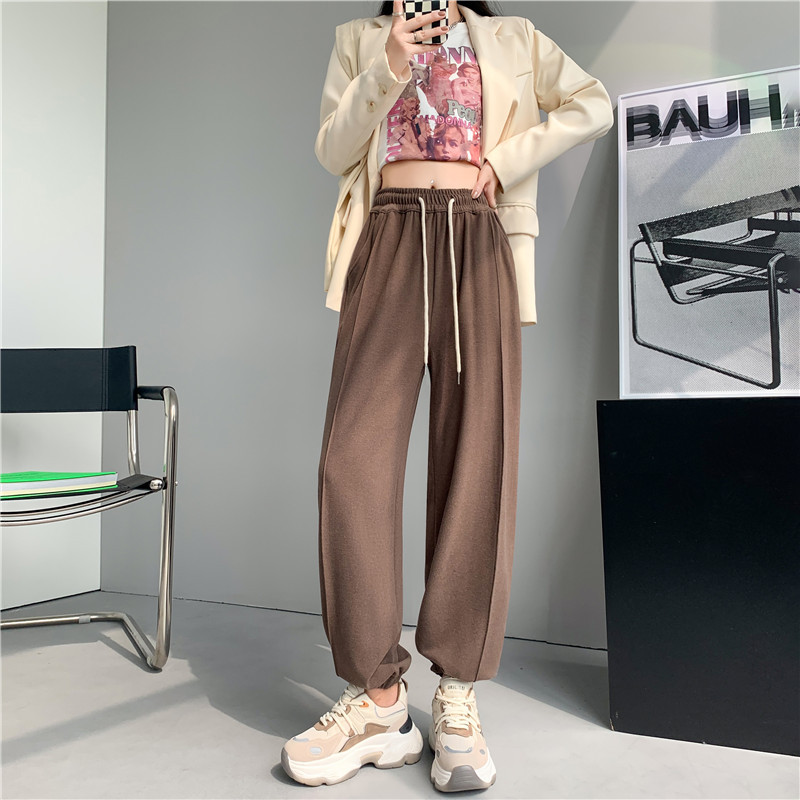 (Glutinous rice wide-leg pants) High-waisted, sagging, straight-leg wide-leg floor-length pants with a design sense, grey casual pants, trendy ins pic 30