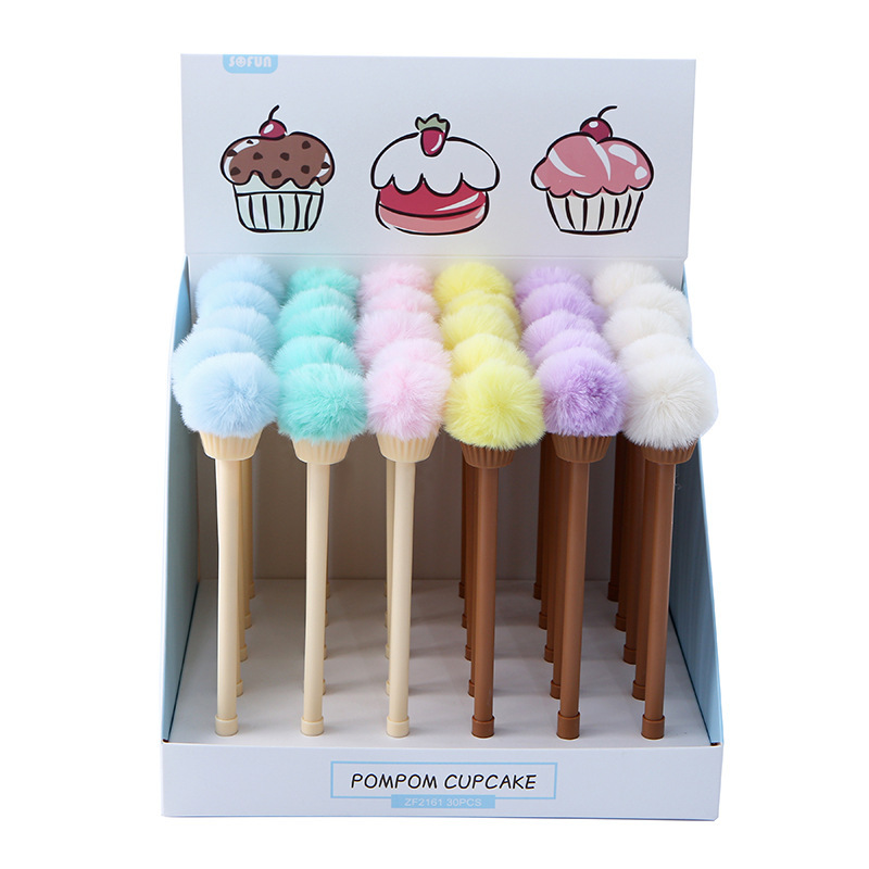 Korean version 2161 Creative ice cream Cone ball gel Pen Cute Ice cream, colorful plush ice cream, decorative signature pen pic 3