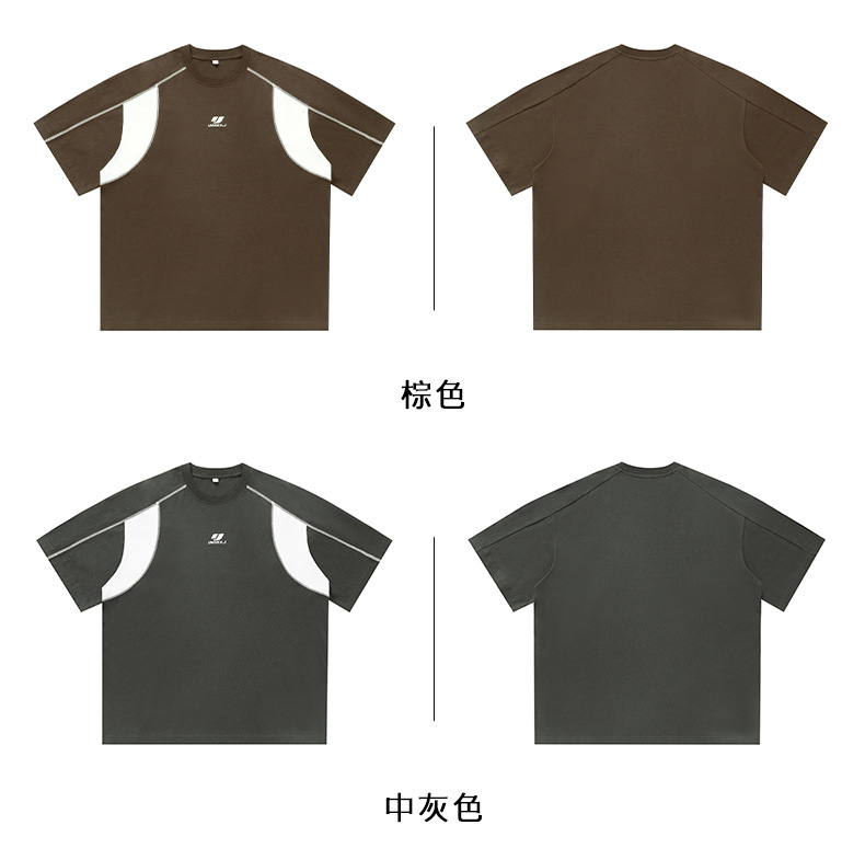 Retro embroidered pure cotton short-sleeved T-shirt for men, a new summer style with contrasting colors and bright thread patchwork design, an American trendy brand T-shirt pic 25