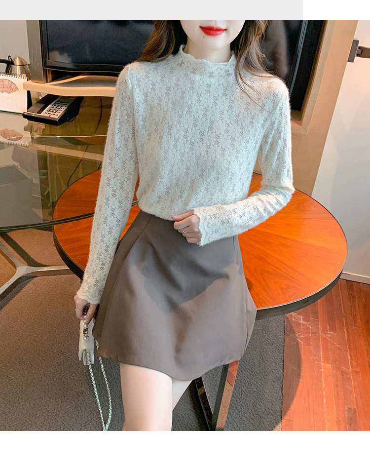 A stylish and youthful 2023 autumn collection, paired with a semi-high-neck top, long-sleeved small stand-up collar, and a youthful lace base layer for women pic 29