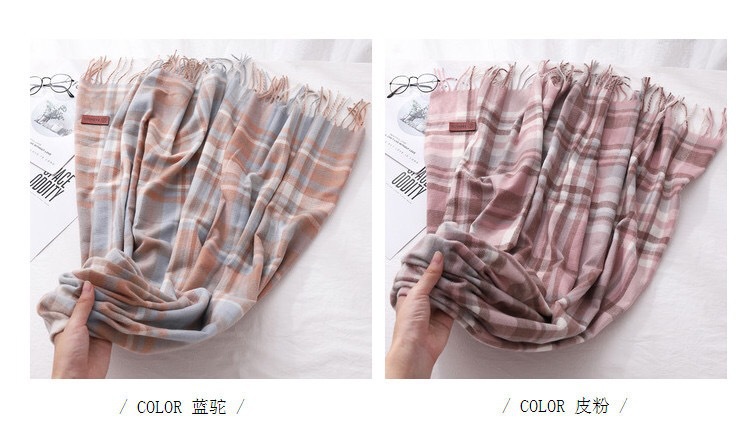 Classic British checkered scarf for women, thick and warm autumn and winter retro fashion shawl, Korean-style versatile tassel scarf pic 4