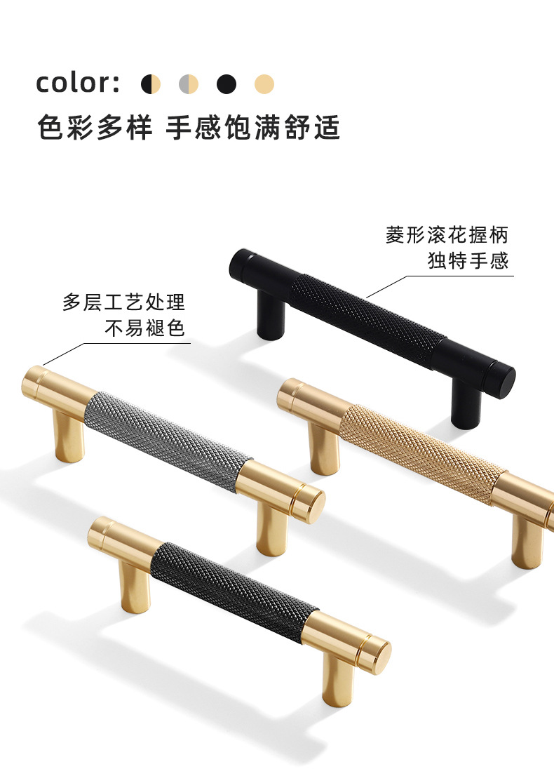 滚花拉手网纹铝型材厨衣柜金黑防滑简约鞋柜拼接双色圆棒家具把手详情3