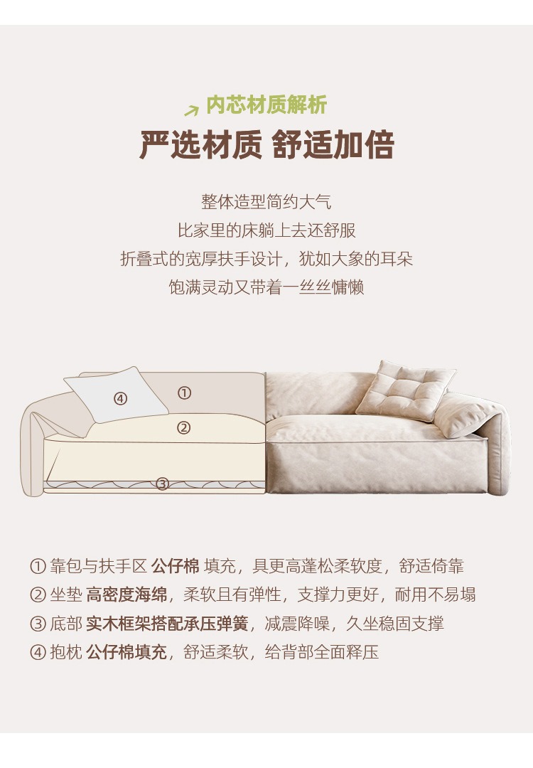 baxter大象耳朵沙发猫抓布科技布艺沙发客厅简约小户型奶油风沙发详情3