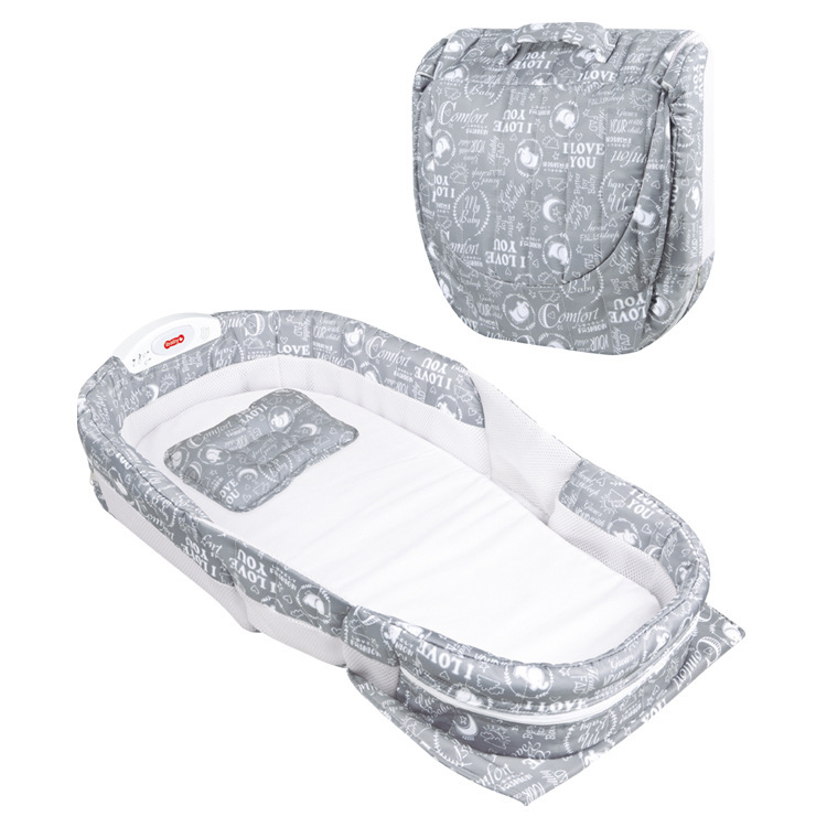 卡通图案婴儿床 全包围带蚊帐婴儿床中床 音乐灯光折叠婴儿床详情5