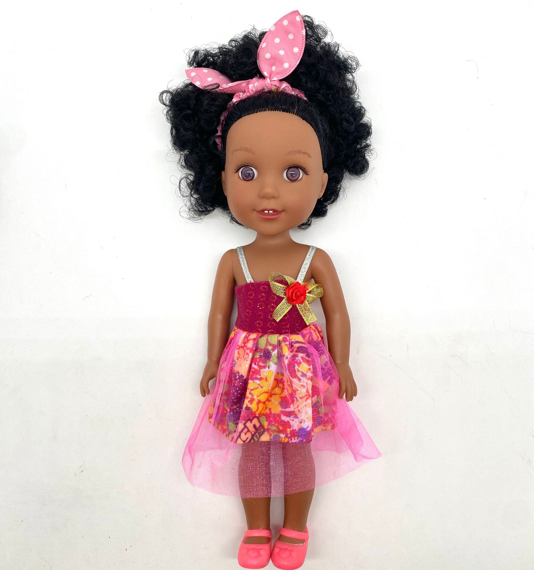Wholesale of new cross-border 14-inch full-body vinyl 3D eye simulation black doll Black Girl toys pic 5